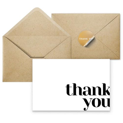 Thank You Cards with Envelopes Bulk Pack of 40 Cards, White Thank You Cards | 5 x 3.5 Inches with Matching Stickers & Envelopes, For Business, Baby Shower, Wedding, Small Business, Graduation, Funeral - color: White