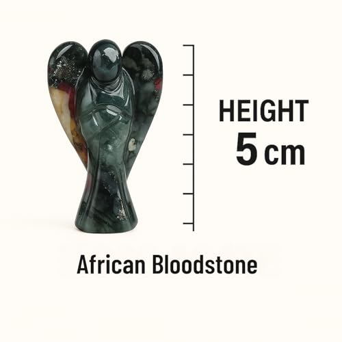 ANAYA AGATE African Bloodstone Angel Statue 2" Certified Gemstone Guardian, Natural Crystal, Hand-Carved Angel Charms for Protection, Strength, Emotional Well-Being & Positive Energy Crystal Figurine - color: African Bloodstone