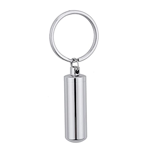 Cremation Jewelry for Pet Ashes Cylinder Urn Keyring Customize Memorial Locket Keepsake Keychain for Ash Holder - color: Silver