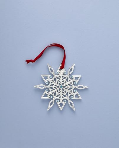 Lenox Ornament, 2025 Snow Majesty Silverplate Ornament, Stainless Steel Christmas Tree Decoration, Snowflake Design, Blue Jeweled Accents, Red Ribbon for Hanging, Christmas Decoration(Silver, 1 Piece) - style: Snow Majesty