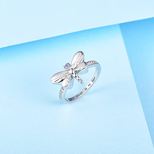 925 Sterling Silver Dragonfly Urn Ring for Women Always in My Heart Engraved Cremation Memorial Keepsake Jewelry
