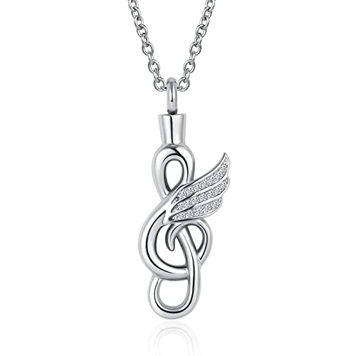 Music Note Cremation Urn Necklace for Ashes Rhinestones Musical Symbol Keepsake Memorial Pendant Jewelry