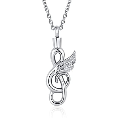Music Note Cremation Urn Necklace for Ashes Rhinestones Musical Symbol Keepsake Memorial Pendant Jewelry
