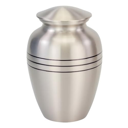 Classic Three Bands Pewter Cremation Urn for Ashes - Medium, Brass, Silver Urn, Medium Sized Cremation Urn, 8.25 Inches High - size: Medium Urn