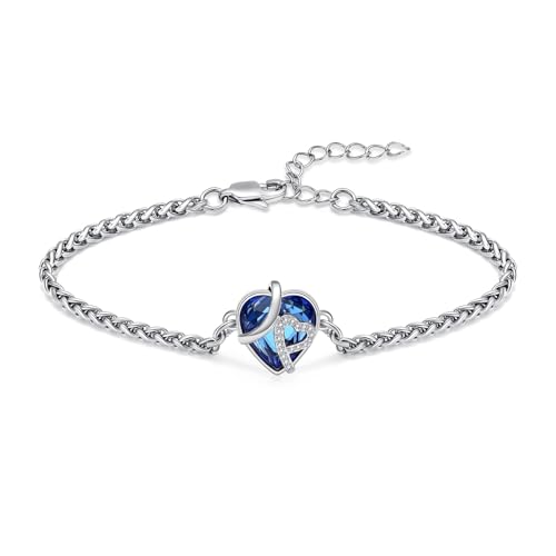 zeqingjw Heart Urn Bracelet for Ashes - Stainless Steel Cremation Bangle for Ashes - Memorial Keepsake Ash Jewelry for Women - color: Crystal-Blue Silver