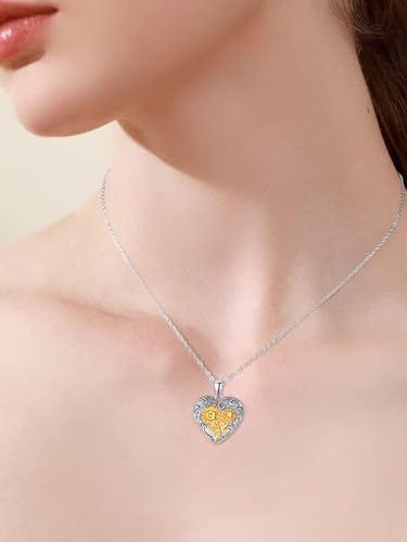 TANGPOET Heart Locket Necklace for Women 925 Sterling Silver Photo Locket Holds Two Pictures Inside Memorial Keepsake Jewelry Gifts for Mothers Day Birthday Christmas - style: B01-Sunflower