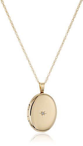 Amazon Essentials 14k Gold-Filled Polished Oval Pendant Locket Necklace with Genuine 0.01 cttw Diamond, 18"