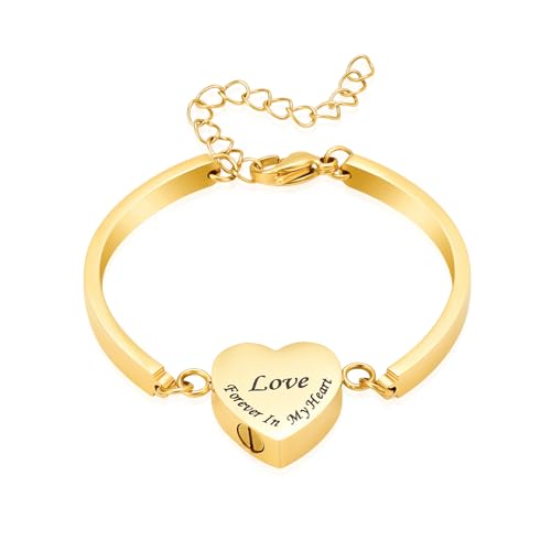 Hearbeingt Heart Urn Bracelet for Ashes Cremation Jewelry for Women Girls - color: C-Gold