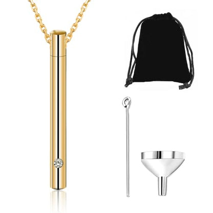 Necklace for Ashes Stainless Steel Cremation Jewelry Pendant with Crystal Small Ash of Loved One Gold Urn Necklaces for Women Men Cremated Charm for Memorial