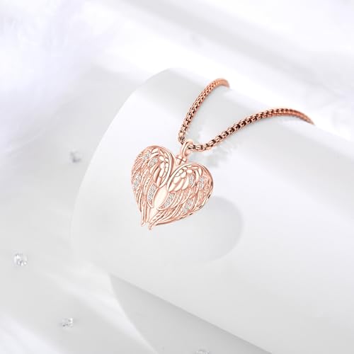 Angel Wings Necklace 925 Sterling Silver Guardian Angel Nurse RN Caduceus Pendant Charm Crystal Angel Jewelry Gifts for Women - style: E-Angel Wings Urn (Rose Golden)