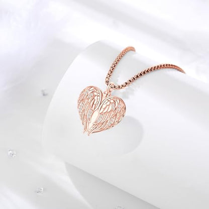Angel Wings Necklace 925 Sterling Silver Guardian Angel Nurse RN Caduceus Pendant Charm Crystal Angel Jewelry Gifts for Women - style: E-Angel Wings Urn (Rose Golden)