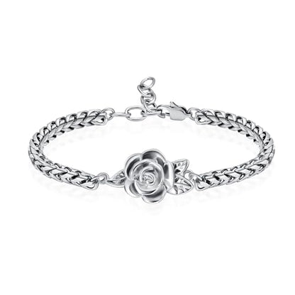 Imrsanl Rose Flower Women's Link Urn Bracelet for Ashes Stainless Steel Cremation Urn Bracelet Bangle for Ashes Keepsake Memorial Jewelry - color: Silver
