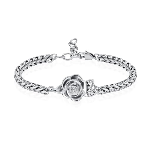 shajwo Cremation Jewelry Rose Flower Urn Bracelet for Human Ashes for Women Girl Adjustable Memorial Keepsake Link Bracelet - color: Silver