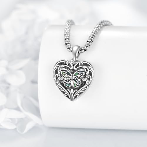 Personalized Heart Locket Necklace 925 Sterling Silver That Holds Pictures Photo Keep Someone Near to You Custom Lockets Necklaces Letters Engraving for His Her - style: Butterfly locket only
