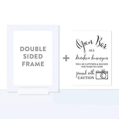 Andaz Press Wedding Framed Party Signs, Formal Black and White, 5x7-inch, Open Bar All Drunken Shenanigans Will be Captured and Mocked For Years to Come Proceed with Caution, 1-Pack, Includes Frame - color: Alcohol Shenanigans