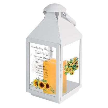 White Memorial Lantern Sympathy Gift for Loss of Loved One | Remembrance Solar Lantern with Sunflower, Bereavement Gifts for Loss of Mother Father Gift - color: White Iron Sunflower