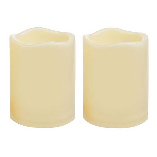 2 PCS 3" x4" Waterproof Outdoor Battery Operated Flameless LED Pillar Candles with Timer Flickering Plastic Resin Electric Decorative Light for Lantern Patio Garden Home Decor Party Wedding Decoration - color: Waterproof Candles (2 PCS, 4")