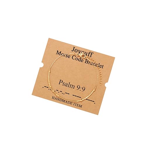 JoycuFF Inspirational Morse Code Bracelets for Women Silver Beads Jewelry Encouragement Mantra Gifts for Her - style: Gold-Christian-Psalm 9:9