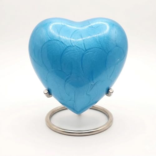 Heart Keepsake Urn for Human Ashes - High Gloss Cremation Urn with Stand and Velvet Bag, Perfect for Adults & Infants (Sky Blue)