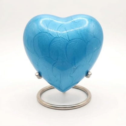 Heart Keepsake Urn for Human Ashes - High Gloss Cremation Urn with Stand and Velvet Bag, Perfect for Adults & Infants (Sky Blue)