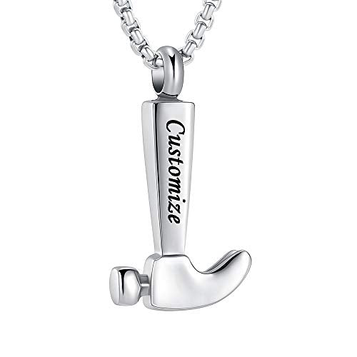 Oinsi Men's Cremation Jewelry Made Of 316L Stainless Steel Hammer Memorial Urn Necklace Pendant Keepsake Holder Jewelry For Ashes - color: A-Customize