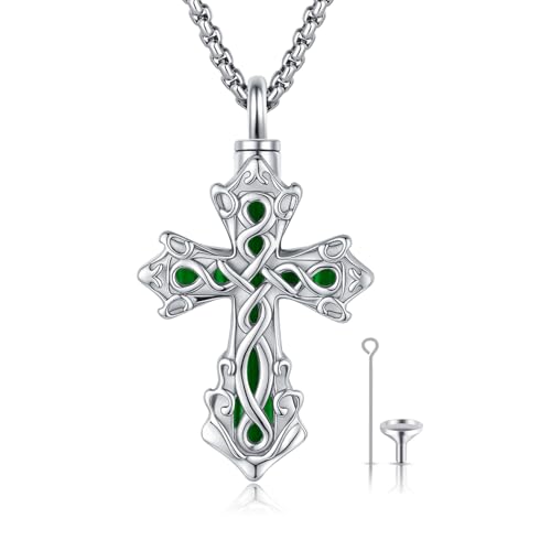 925 Sterling Silver Celtic Cross Urn Necklace for Ashes | Memorial Keepsake Cremation Catholic Jewelry for Men Women - color: silver-b