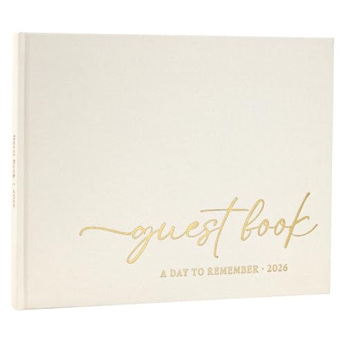 LONLAT Elegant Wedding Guest Book for Wedding Reception | Linen Cover, Guestbook for Baby Shower and Wedding Decor, 100 Blank Pages for Sign in, Polaroid Pictures and Photos - color: Beige