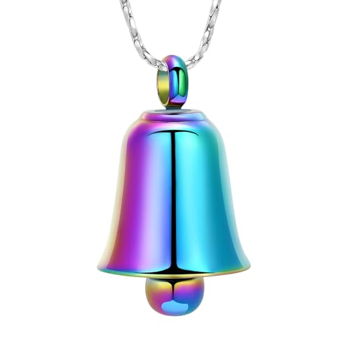 Imrsanl Bell Urn Necklaces for Ashes for Women Men Cremation Jewelry Keepsake Memorial Locket Urn Pendant Necklace for Human Ashes - color: Colorful