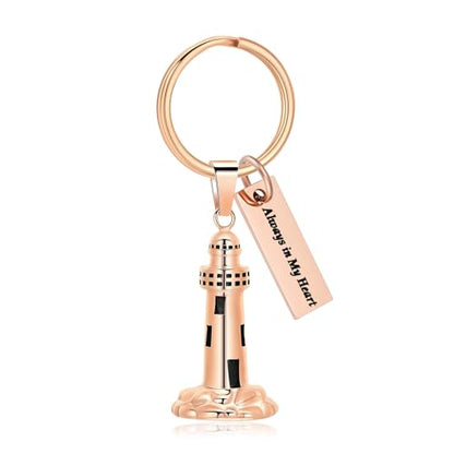 Oinsi Urn Necklace for Ashes Men's Cremation Jewelry Lighthouse Memorial Urn Necklace For Loves One Ashes Holder with Filling Kits - color: Rose Gold (Keychain)