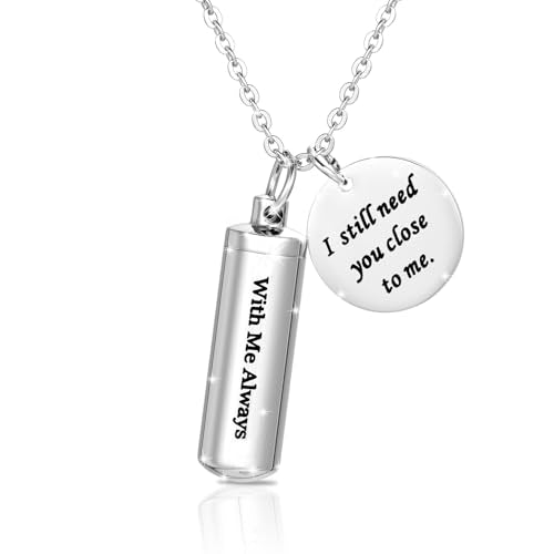 Cremation Cylinder Necklace for Ashes Stainless Steel Urn Locket Pendant Ashes Holder Memorial Jewelry - With Me Always - color: Silver