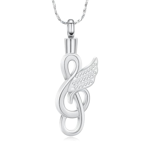 Imrsanl Music Note Urn Necklace for Ashes Musical Symbol with Wing Memorial Pendant Cremation Jewelry for Women Men Ashes Holder Funeral Keepsake - color: Silver