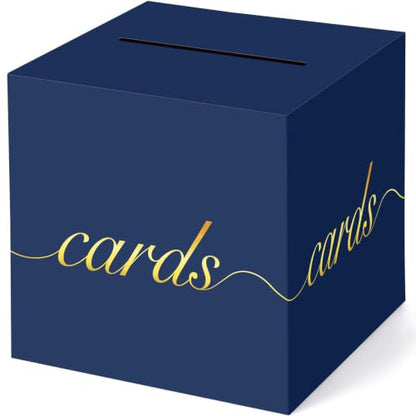 Navy Blue Card Box Gold Foil Wedding Favors Gift Card Boxes Post Box Receiving Money Box Holder for Wedding Reception, Baby Showers, Anniversary, Birthday Party, Retirement, Graduation Envelope Holder - color: Navy Blue and Gold