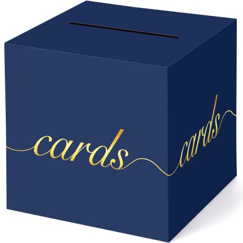 Navy Blue Card Box Gold Foil Wedding Favors Gift Card Boxes Post Box Receiving Money Box Holder for Wedding Reception, Baby Showers, Anniversary, Birthday Party, Retirement, Graduation Envelope Holder - color: Navy Blue and Gold
