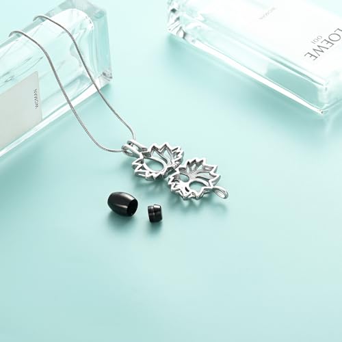 Cremation Jewelry Lotus Flower Urn Necklaces for Ashes Stainless Stell Memorial Ash Pendant Necklaces with Mini Urn Keepsake Ash Jewelry for Men Women Gifts with Funnel Filler Kit - color: Silver-Black