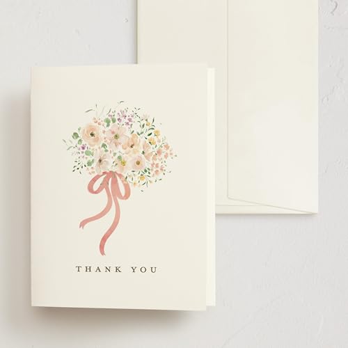Minted Thank You Cards 10 Pack Love is Blooming Design Folded 4.25 x 5.5 Inch Blank Greeting Cards with Envelopes for Wedding Bridal Shower Floral Appreciation Notes - color: Love is Blooming
