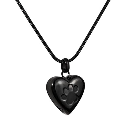 LittleFlower Paw Print Heart Pet Ashes Urn Necklace, Keepsake Pendant-Black - style: Black