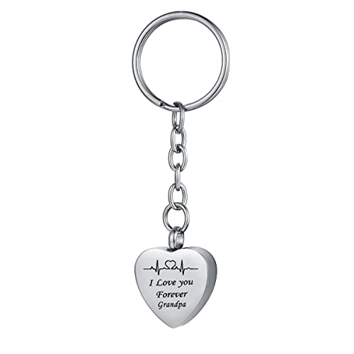 COCO Park I Love You Forever Heartbeat Stainless Steel Memorial Keepsake Keychain for Ashes Cremation Jewelry Urn Pendant Grandpa - color: Grandpa