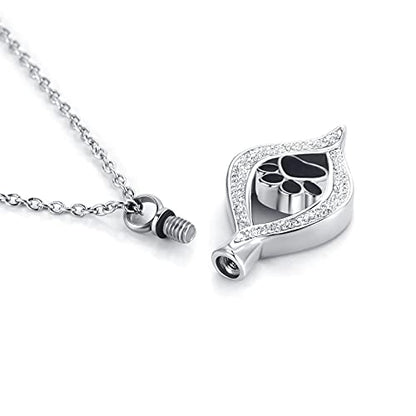 Pet Cat Dog Paw Print Urn Necklace for Ashes Animal Cremation Funeral Keepsake Stainless Steel Urn Necklace Pendant Memorial Jewellery (YQ-NY-URN-024)