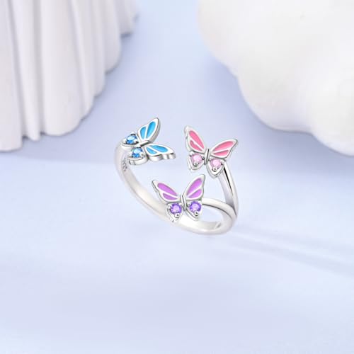 Parmuz 925 Sterling Silver Adjustable Ring for Woman Stackable Open Ring - color: pink