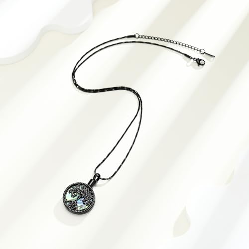 Tree of Life Teardrop Urn Necklace for Ashes Teardrop Crystal Cremation Jewelry Celtic knot Ashes Pendant Stainless Steel Keepsake Memorial Jewelry for Women Men - color: B-Black