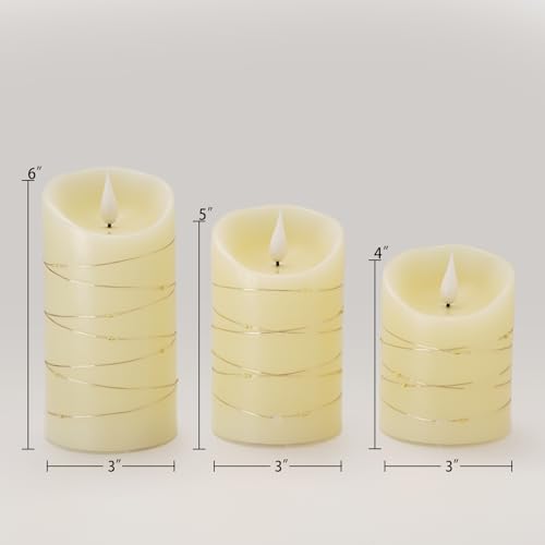 Homemory Flameless Candles with String Lights, 3 Pack Embedded Fairy String Lights LED Candles, Electric Flickering Candles with Remote Control and Timer, Real Wax, Ivory White - color: Ivory