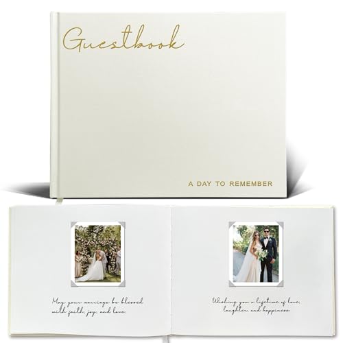 Wedding Guest Book – Guest Book for Receptions, Baby Showers & Celebrations | Milky White Linen Hardcover, Polaroid Guest Book with 100 Blank Pages for Signatures and Photos - color: B Milky White