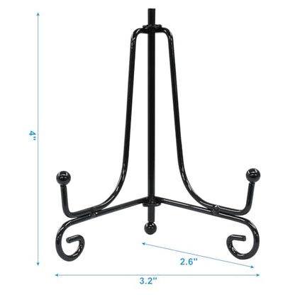 Hordion 2 Pack Plate Stand, 4 Inch Black Iron Easel Photo Display Stand | Plate Holder for Picture Frame Book Tabletop Art Platter