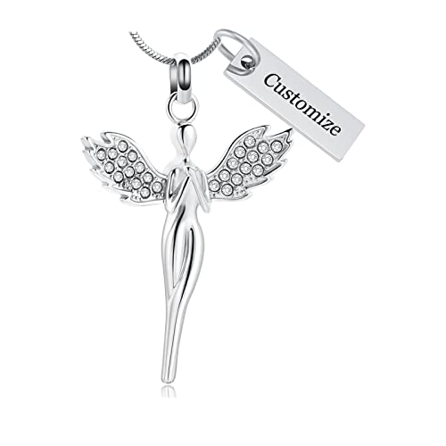 Cremation Jewelry with Angel Lady Stainless Steel Urn Necklace Pendant Memorial Ashes Keepsake for Women Girls, Filling Kit Included - color: Customize