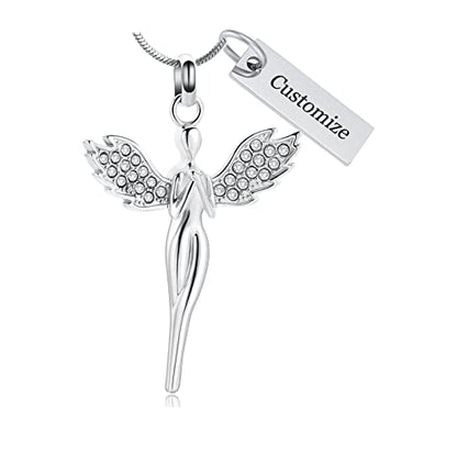 Cremation Jewelry with Angel Lady Stainless Steel Urn Necklace Pendant Memorial Ashes Keepsake for Women Girls, Filling Kit Included - color: Customize