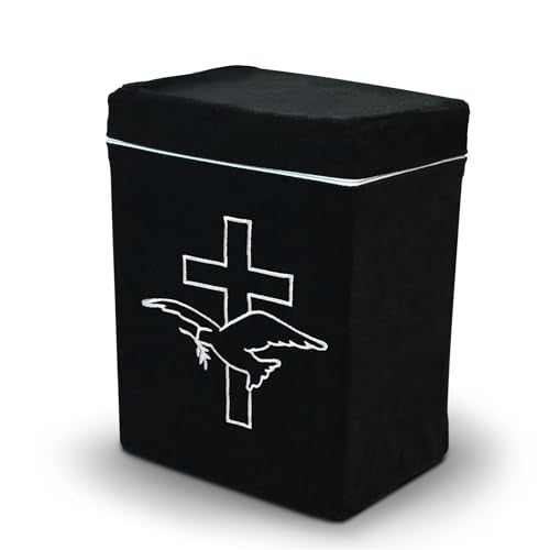Velvet Urn Bag with TSA Approved Cremation Container | Holds Cremated Ashes of Human Adult | for Use in a Niche or Ground Burial | Fits The Crowne Burial Urn Vault (Black with Cross and Dove) - color: Black With Cross and Dove