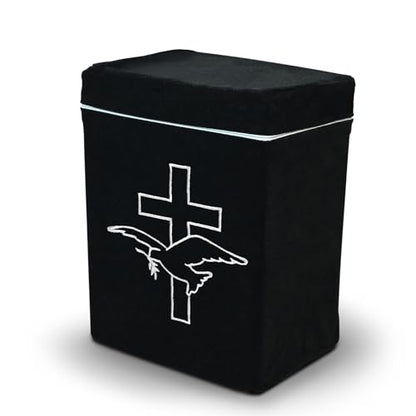 Velvet Urn Bag with TSA Approved Cremation Container | Holds Cremated Ashes of Human Adult | for Use in a Niche or Ground Burial | Fits The Crowne Burial Urn Vault (Black with Cross and Dove) - color: Black With Cross and Dove