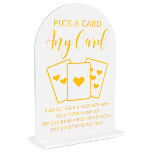 Wedding Sign Decor, Pick A Card Sign for Reception Event Party,Bridal Shower Decorations, Wedding Table Signs Accessories for Anniversary and Event 5x7 Inch - color: GoldAnyCard