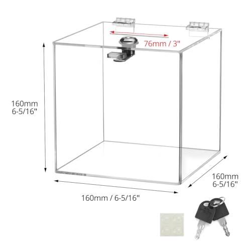 QWORK Acrylic Donation & Suggestion Box 6x6x6 Inches – Clear Lockable Design for Office, Event & Counter Use