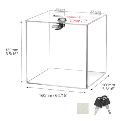 QWORK Acrylic Donation & Suggestion Box 6x6x6 Inches – Clear Lockable Design for Office, Event & Counter Use
